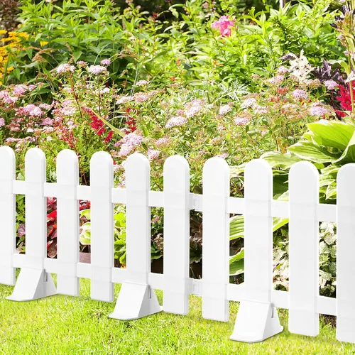 Vista 7 de 2 piezas de plástico blanco borde de valla de jardín con base de cabeza redonda para macizos de flores y decoración de interiores