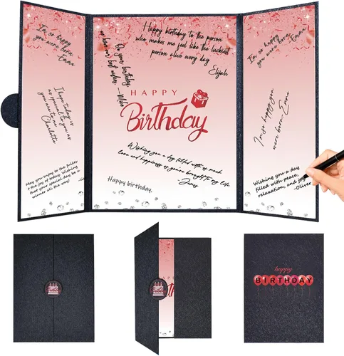 Vista 10 de Crenics Decoraciones de cumpleaños en blanco y negro para mujeres y hombres, libro de invitados creativo alternativo de 45,72 cm x 30,48 cm, gran