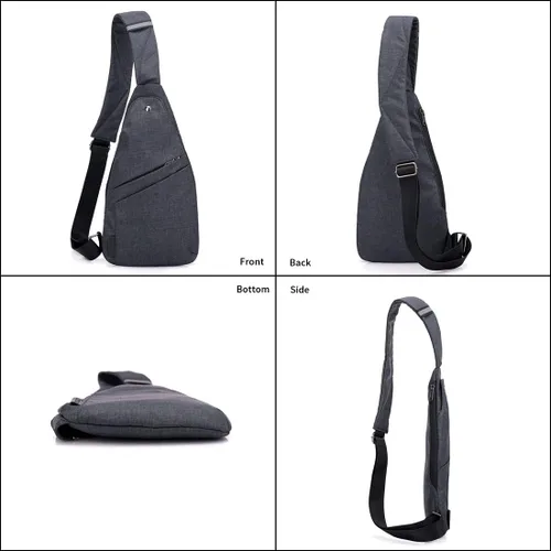 Vista 5 de Suyzufly Bolso bandolera delgado para hombres y mujeres, resistente al agua, ligero, pequeño, bolso cruzado de pecho, Negro