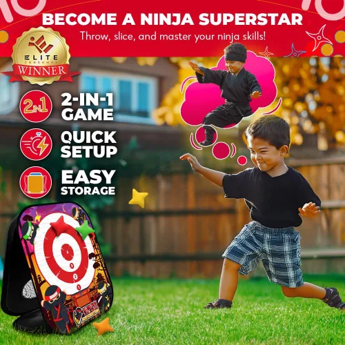 Vista 2 de Swooc Juegos - Ninja Superstar™ Juegos de Corn Hole 2 en 1 para niños Configuración de 5 segundos Juguetes Ninja para niños Juego