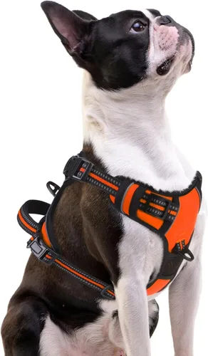 Vista 31 de PUPTECK Arnés táctico sin tirones para perro, tamaño mediano, arnés reflectante ajustable con asa para perro, de fácil control, cómodo y suave