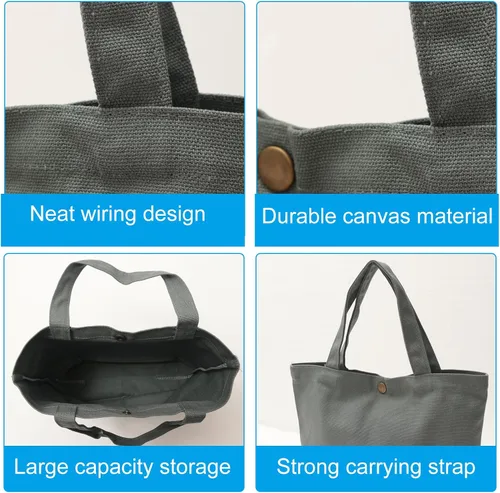 Vista 5 de PATIKIL Bolsa de lona para mujer, pequeña bolsa de lona con botón, de algodón, resistente, reutilizable, para el almuerzo, teñido de vinilo, regalos