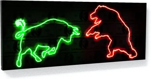 Vista 13 de Sense Canvas Bull vs Bear Money Small 20 x 8 / 0.75 pulgadas - Stock Market Bull vs Bear Financial Wall Street Office Entrepreneur Decor Wall Art