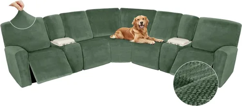 Vista 426 de Arfntevss Fundas de sofá seccional reclinable de terciopelo, Funda de sofá seccional de esquina para sofá reclinable, Funda elástica suave