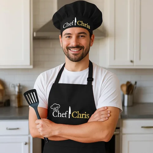 Vista 2 de Delantal de Chef para Hombres y Mujeres, Delantales Personalizados para Adultos para Mujeres y Hombres, Regalos Personalizados de Horneado