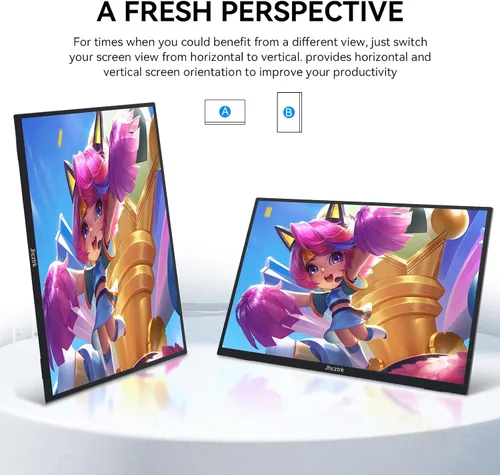 Vista 4 de Monitor portátil de 18.5 pulgadas 120Hz FHD 1080P HDMI USB-C, 99% sRGB, monitores de juegos HDR Altavoces incorporados Kickstand y VESA Segunda