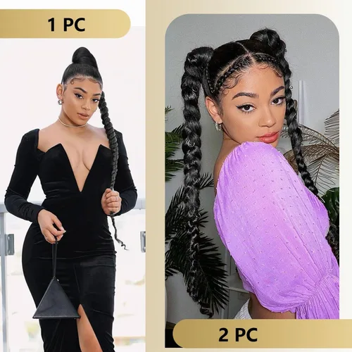 Vista 5 de WIGER Cola de caballo larga trenzada para mujeres negras de 34 pulgadas con cordón de ajuste, cola de caballo Yaki recta con clip, extensiones