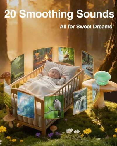 Vista 3 de Máquina de Sonido de Ruido Blanco Portátil con 20 Sonidos Relajantes, 48H de Tiempo de Reproducción, 3 Temporizadores y Luces Nocturnas, Memoria