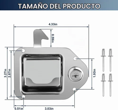 Vista 2 de BAUMFEUER Caja de herramientas de repuesto para camión, caja de herramientas de acero inoxidable 304, mango de bloqueo de paleta con llaves