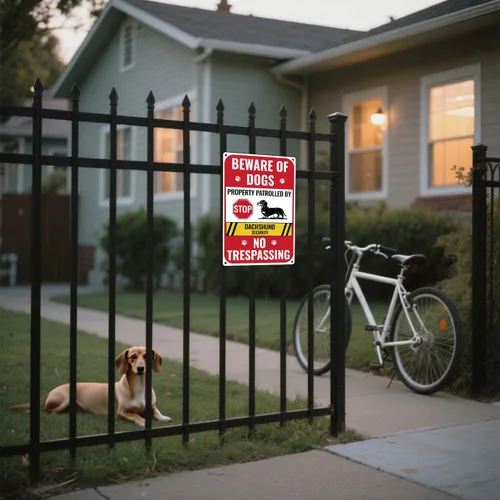 Vista 5 de 2 Pack de señales de cuidado con el perro para valla, señal de no traspaso propiedad privada, decoración de perro salchicha para puerta delantera