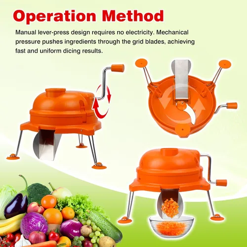 Vista 6 de CL003 Dicer comercial de verduras, CL003 Cuber manual de mesa resistente 1/4 "x 1/4" cortador de preparación de alimentos naranja herramienta