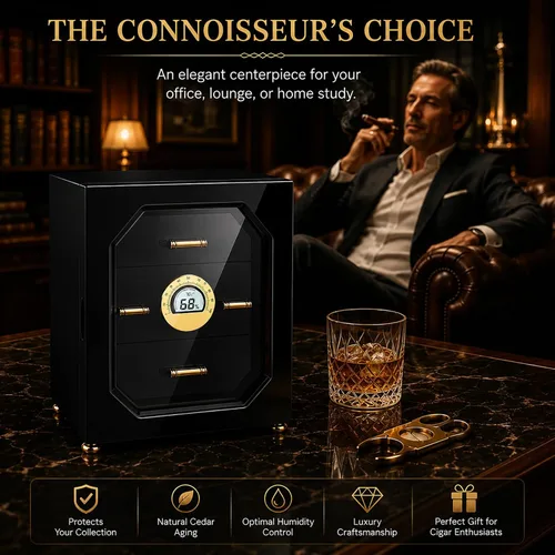 Vista 6 de Woodronic Gabinete humidor de puros para 100 unidades con higrómetro digital, humidificadores de gel de cristal, bandejas y divisores forrados