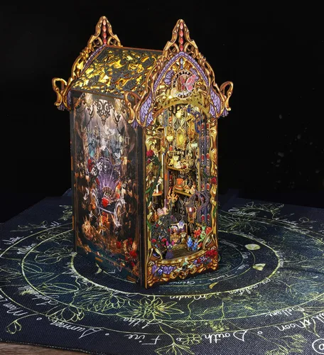 Vista 6 de Modelo de soporte para libros, kits de rincón de libros para adultos, Halloween, rompecabezas góticos mágicos oscuros 3D, estante de libro, castillo