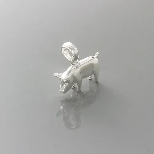 Vista 2 de Colgante de plata de ley 925, mini cerdo 3D con cola Q rizada HP, Metal, Sin gemas.
