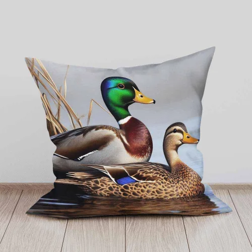 Vista 6 de Juego de 2 almohadas decorativas cuadradas con diseño de pato y pato verde para nadar en el lago para sofá y cama, para mujeres, hombres, niños