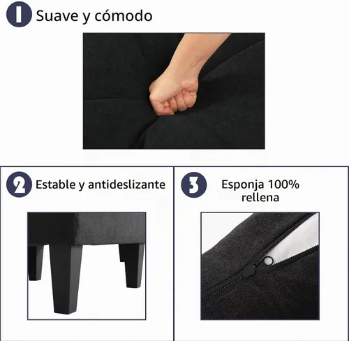 Vista 6 de Grepatio Sofá modular convertible, sofá en forma de L con tela de lino moderna para espacio pequeño (negro)