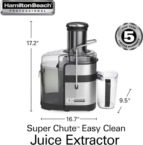 Vista 8 de Hamilton Beach Professional Máquina exprimidora, extractor centrífugo, con súper canal de 3.5 pulgadas para frutas y verduras enteras, herramienta