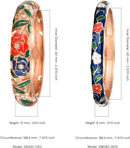 Vista 3 de UJOY Vintage Jewelry Cloisonne Artesanal Esmaltado Mariposa Flor Magnífica Rhinestone Oro Bisagra Brazalete Brazalete Brazaletes Regalos 88A09