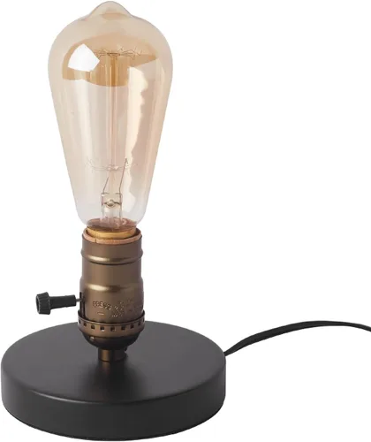Vista 8 de Lámpara de mesa pequeña de madera Edison bombilla regulable lámpara de escritorio E26 60W luz nocturna industrial boho deco para dormitorio, sala