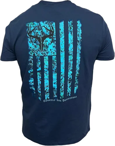 Vista 4 de Country Life Outfitters Camiseta de manga corta para hombre con bandera americana de camuflaje azul