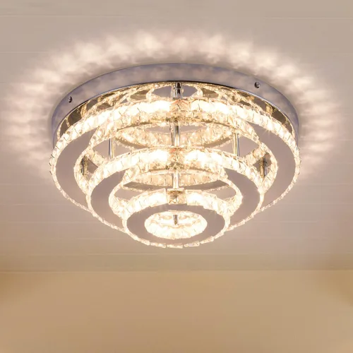 Vista 10 de Lámpara de Araña Empotrada LED de Cristal de 13.8 Pulgadas, Lámpara de Techo de 3 Niveles de Cristal para Dormitorios, Comedor, Sala de Estar, 3