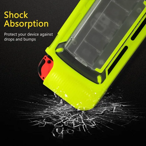 Vista 4 de Protective Case for Nintendo Switch, Grip Case with Game Storage, Nintendo Switch with Stand, Nintendo Switch Cover, Neon Yellow