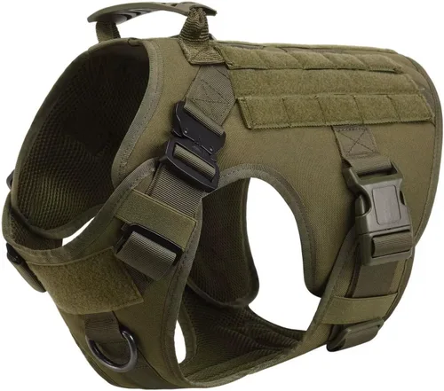 Vista 3 de Chaleco de servicio para perros de entrenamiento, caza, Molle, de nailon resistente al agua, ajustable, cómodo, K9, arnés táctico para perro con asa