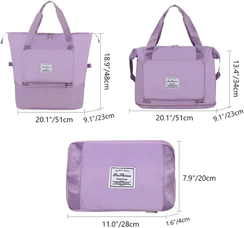 Vista 7 de Bolsa de viaje plegable de gran capacidad, seca y húmeda, separada, plegable, bolsa de gimnasio, bolsa de viaje de moda, espacio expandible