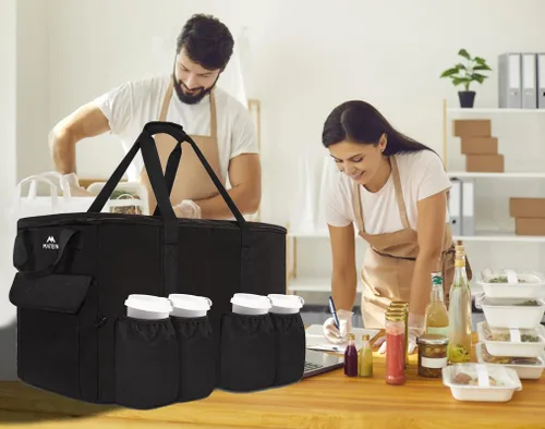 Vista 9 de MATEIN Bolsa aislante para entrega de alimentos, bolsa térmica XXXL para alimentos fríos y calientes, resistente al agua, plegable, para transporte