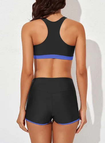 Vista 4 de Aleumdr Traje de baño deportivo de 3 piezas para mujer con pantalones cortos, camiseta sin mangas con brasier deportivo y pantalones cortos