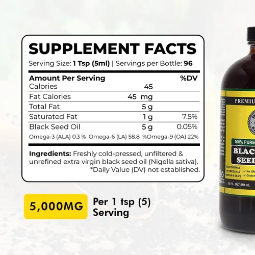 Vista 7 de Aceite de semilla negra pura – 100% puro Nigella sativa – prensado en frío – vegano – sin OMG – 16 oz – en botella de vidrio – Herbal by Nature