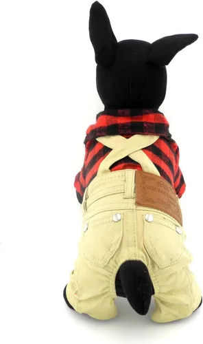 Vista 4 de Ropa general para perros pequeños, a cuadros, con botones y pantalones caqui, suave y transpirable, overol para cachorros, ropa de gato para caminar