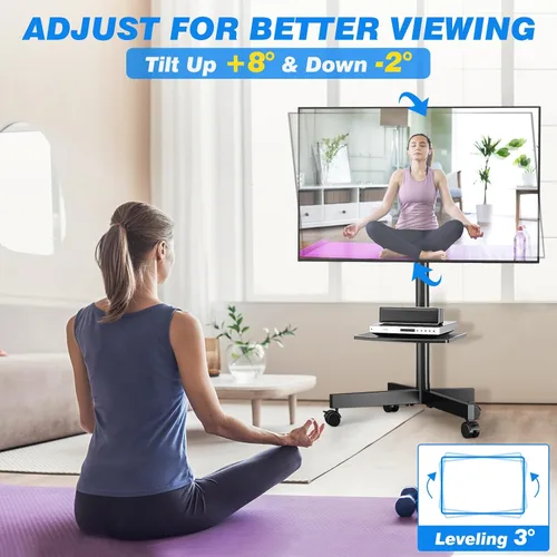 Vista 4 de Rfiver Soporte de TV rodante fuerte con estante para televisores de 23 a 60 pulgadas de hasta 88 libras, carrito de TV móvil portátil con rueda