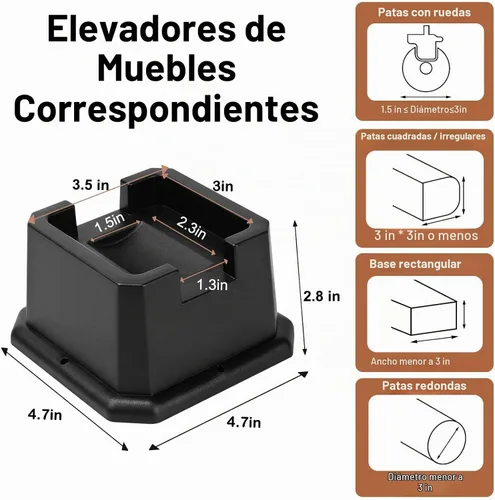 Vista 2 de Elevadores de Cama Shouwuhho de 2 Pulgadas, Elevadores de Muebles con Alturas de 2 3 4 5 6 7 8 Pulgadas de Alta Resistencia, Elevadores de Cama