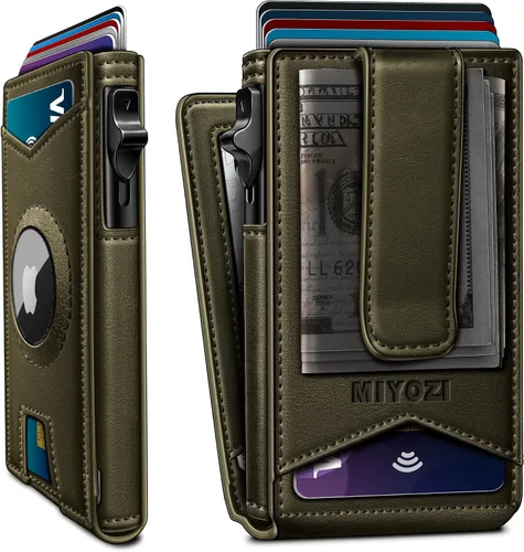 Vista 11 de miyozi Airtag - Cartera para hombre con clip para dinero, 9 tarjetas, con ventana de identificación, bloqueo RFID, funda de metal, cierre magnético