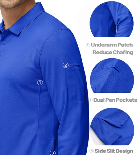 Vista 4 de MAGCOMSEN Camisas polo para hombre, 3 botones, secado rápido, manga larga, tácticas, camisa de golf