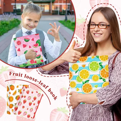 Vista 6 de Fainne 4 Pcs Mini Binders 3 Ring Binder 1 Inch 5.5 x 8.5 Inch Cute Fruit Binders Mini Decorative Binders Bulk for School Office Classroom Supplies