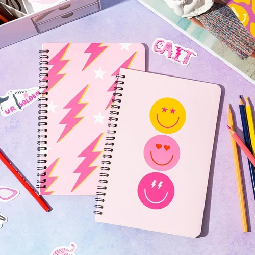 Vista 5 de L1rabe 2 cuadernos de espiral A5 preppy para adolescentes y niñas de regreso a la escuela, diario Y2K de tapa dura para estudiantes universitarios