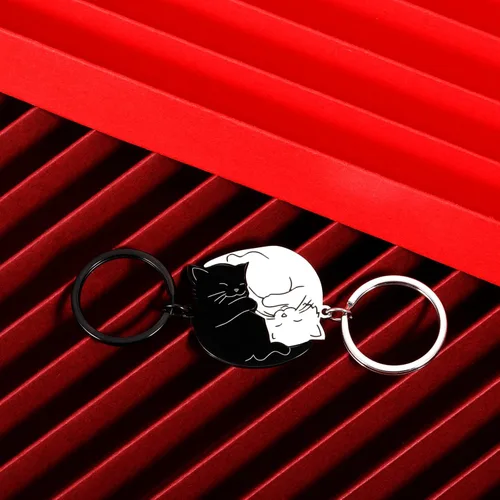Vista 5 de Regalos para parejas, bonitos llaveros de regalo para novio, novia, amante de los gatos, regalos de canasta para él, ella, llaveros a juego