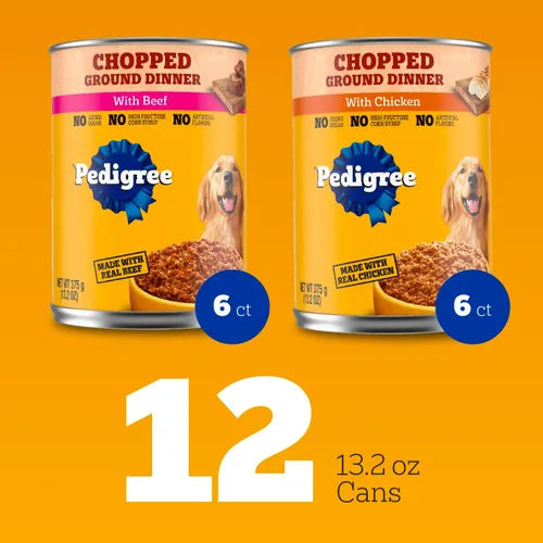 Vista 2 de Pedigree Cena Picada Molida Alimento Húmedo para Perros Variedad de Pollo y Carne de Res, Latas de 13.2 oz. (12 Unidades, Paquete de 1)