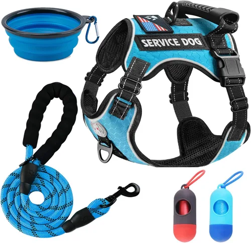 Vista 9 de Arnés para perro de servicio Cymiler, juego de arnés y correa sin tirones, arnés ajustable de Oxford reflectante para perro de servicio con asa