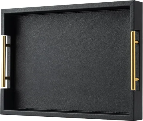 Vista 15 de Bandeja de servicio de piel sintética beige con asas, bandeja decorativa grande para mesa de café, otomana, sala de estar, baño, decoración del hogar