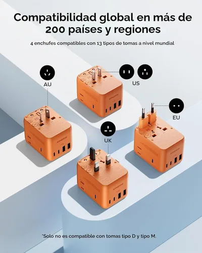 Vista 2 de MOMAX 70W Universal Travel Adapter 7-in-1 GaN International Power Adapter Naranja (Cosmic Orange)