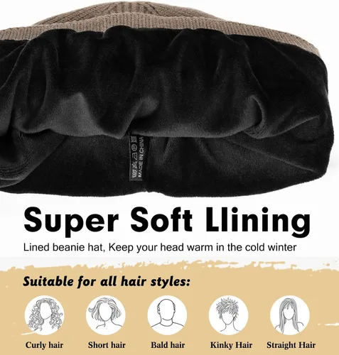 Vista 2 de Wmcaps Gorro de invierno para hombres y mujeres, gorro de punto suave y cálido con forro polar