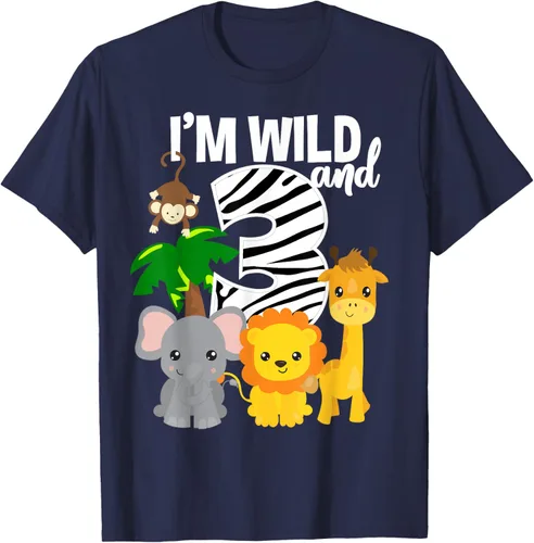 Vista 60 de Camiseta de cumpleaños con temática de zoológico de I'm Wild and 3, Negro, S