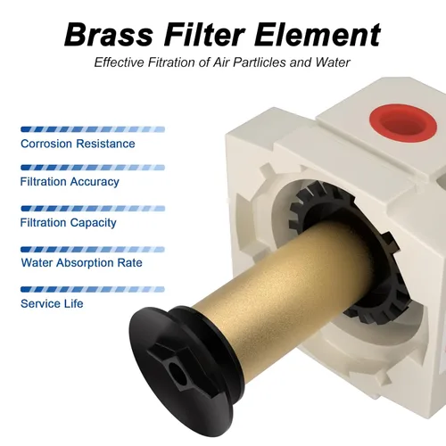 Vista 5 de AIRZOE 1/2" NPT Secador de Aire para Compresor - Separador de Agua del Compresor de Aire AF4000-04, Drenaje Manual, Elemento de Latón de 5 Micrones