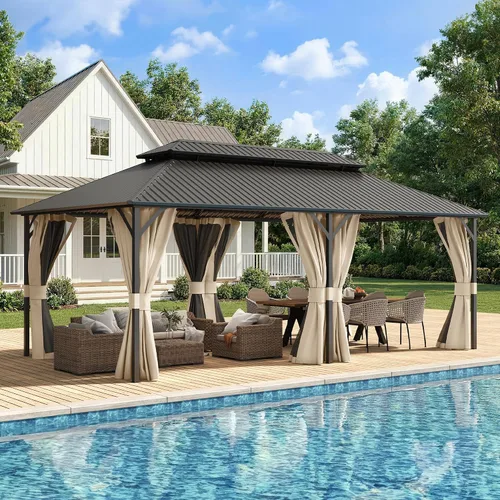 Vista 10 de UDPATIO Gazebo de techo rígido de 10 x 10 pies, para exteriores, resistente Gris