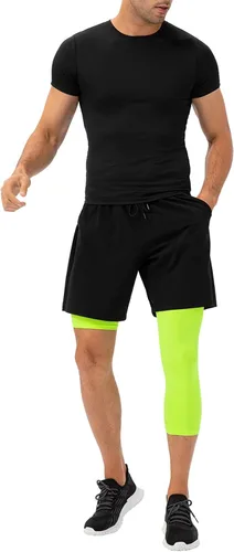 Vista 61 de Pantalones de compresión de 3/4 de una pierna para hombre, mallas de baloncesto atléticas para correr, leggings deportivos de capa base capri