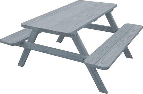 Vista 28 de Amish-Made - Mesa de picnic rectangular de pino para exteriores de 44 pulgadas con bancos adjuntos, color negro Negro (Black Paint)