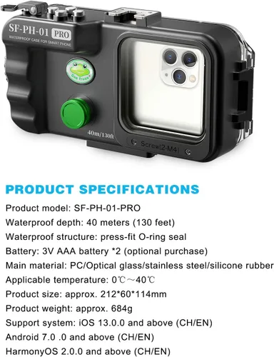 Vista 7 de Carcasa impermeable para teléfono de Sea Frogs compatible con iPhone y Android